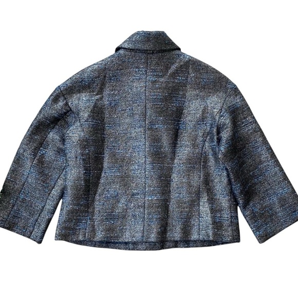 Worth New York Tweed Metallic Cropped Buttoned Formal Jacket Blue Silver Size 8 - Picture 2 of 5